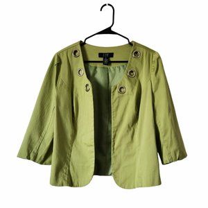 DM Donna Moore Jacket Blazer Size Medium Green Silver Grommets 3/4 Sleeves Lined